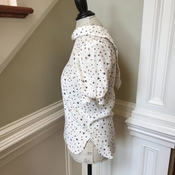 Charlotte Brody Handkerchief Blouse Top Shirt Womens XS Cream Floral Silk Scarf - Picture 8 of 12